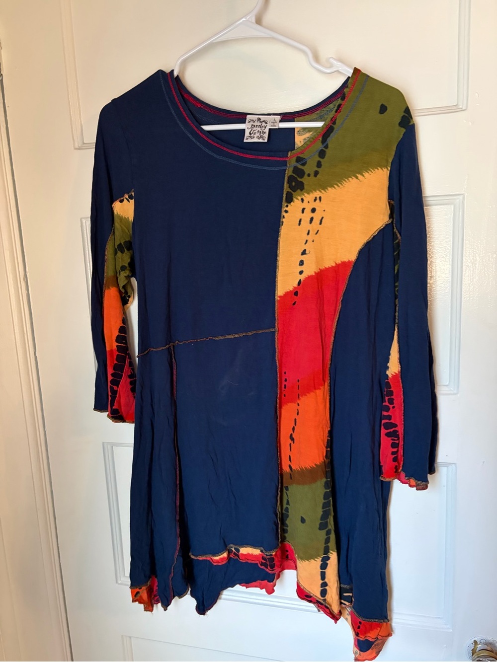 Women’s Navy Blue Multicolor Patchwork Tunic Top